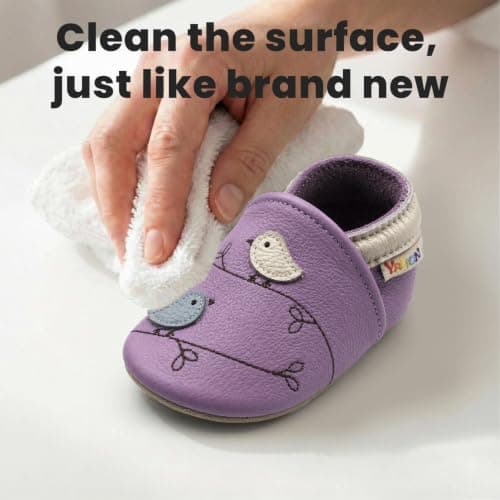YALION Baby Moccasins Leather Toddler Shoes Soft Sole Leather Baby Shoes for Boys Girls(6-12 Months, Purple Bird) — view 5
