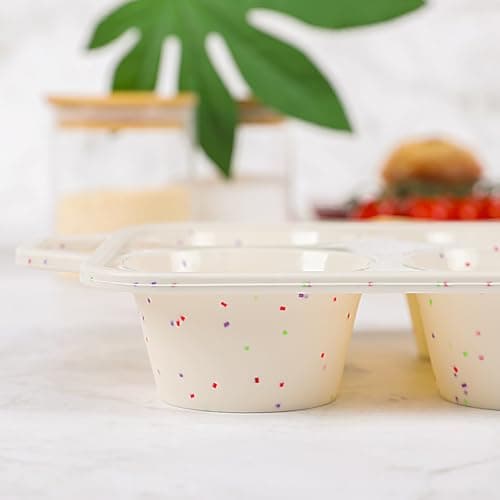 Vinino Jumbo Muffin Pan with Metal Reinforced Frame-2Pack, Silicone Cupcake Pan for Baking 6 Cup Jumbo Size, BPA Free Silicone Muffin Tray, Cupcake Baking Pan Molds for Oven Dishwasher Safe-Cream — view 7