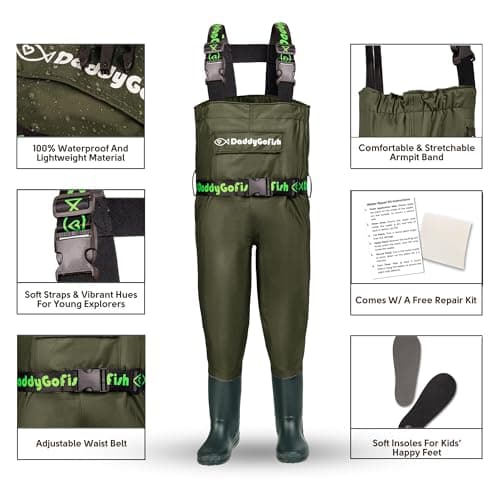 DaddyGoFish Chest Waders for Kids and Adults, Fishing and Hunting Waders with a Pocket and a Wader Hanger — view 2