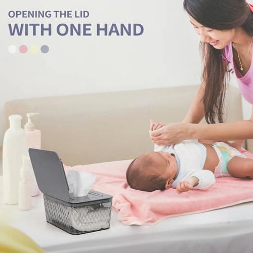 Whiidoom Wipes Dispenser, One-Handed Operation Wipe Holder for Baby & Adult, Seal-Designed Wipes Container for Bathroom Keep Diaper Wipes Fresh (Grey) — view 3