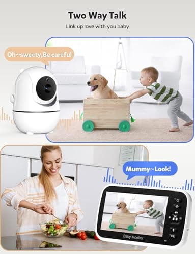 GoodBaby 5" Baby Monitor with Camera and Audio, No WiFi Secure FHSS, 30-Hour Battery, Remote PTZ, Auto Night Vision, Room Temperature, Two-Way Audio，Lullabies，1000ft Range — view 3