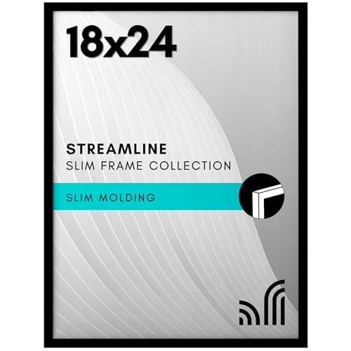 Americanflat 18x24 Poster Frame with Polished Plexiglass - Streamline Collection - Thin Border Picture Frame for Wall Display - Hanging Hardware Included - Black