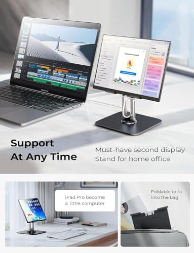 LISEN for iPad Stand Holder 360° Tablet Stand for Desk, Portable Monitor Stand Tablet Holder Metal iPad Pro Holder Essentials for Tablets/Portable Monitor/PS/Switch 4"-12.9“ Black (Black) — view 2