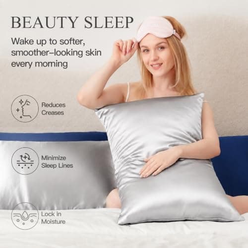 INSSL Silk Pillow Cases for Women, Mulberry Silk Pillowcase for Hair and Skin and Stay Comfortable and Breathable During Sleep (Gray, Queen,1 Pack) — view 3