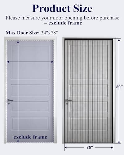 Kitsure Magnetic Screen Door - 36.0'' x 80.0'' Retractable Screen Door Mesh for Entry Door or Sliding Door, Pet & Kid Friendly, Hands-Free Closure Keeps Bugs Out & Lets Breeze in, Stripe Black