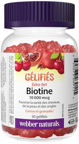 Webber Naturals Biotin Extra Strength Gummy, 10,000 mcg of Biotin Per Gummy, 30 Gummies, Supports Healthy Hair, Skin & Nails, Vegan
