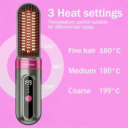 Portable Cordless Hair Straightener Brush with Protective Dust Cover, 3 Heat Levels & Fast Heating, Enhanced Ionic Straightening Brush for Travel. — view 4
