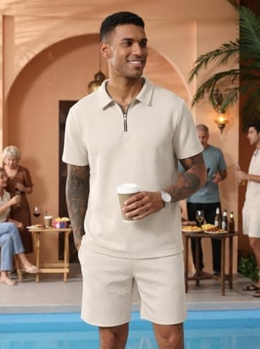 Mens Short Sets 2 Piece Summer Outfits Polo Shirt and Shorts Set Casual Short Sleeve Sweatsuit Tracksuit Loungewear — view 2