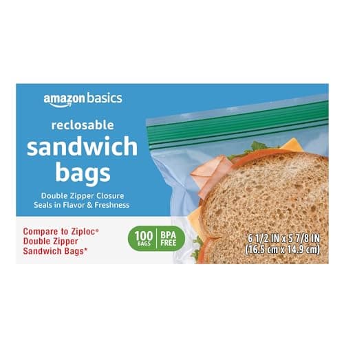 Amazon Basics Reclosable Double Zipper Sandwich Storage Bags for Food Storage, BPA Free, 100 Count — view 2