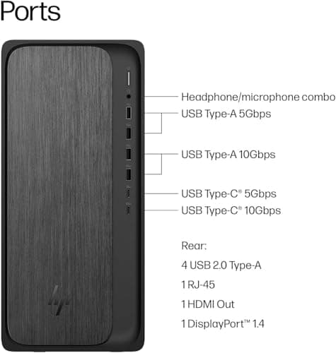 HP Secure & Productive Business Tower Desktop, AMD 8-Core Ryzen 7(Beat Intel Core i9-11900K), 16GB DDR5 RAM, 1TB Storage(512GB SSD & 500GB HDD), HDMI + DP, RJ-45, USB-C, Windows 11 Pro — view 5