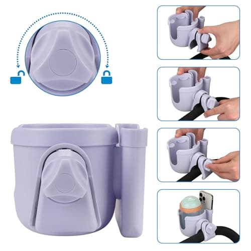 Accmor Stroller Cup Holder with Phone Holder, Bike Cup Holder, Universal Cup Holder for Uppababy Nuna Doona Strollers, 2-in-1 Cup Holder for Walker, Wheelchair, Scooter — view 4