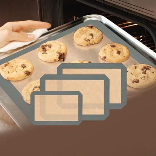 Silicone Baking Mat, 3 Pack Reusable Baking Mat, Non-Stick, Food Safe Silicone Mats for Baking, Oven Baking Sheet for Making Cookies, Macaroons, Bread(Grey 0.7mm)