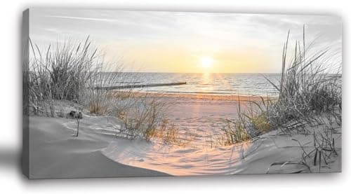 Yxbhhym-Beach Wall Art Prints Sunset Black and White Wall Art Coastal Wall Decor Ocean Picture for Living Room Wall Art Bedroom Seascape Artwork Sea Scene Painting Modern Bathroom Office Decor