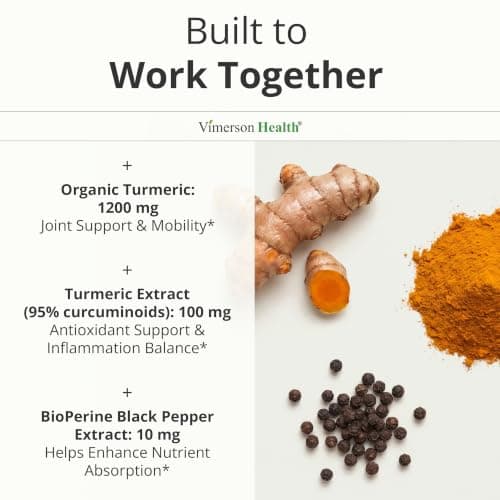 Turmeric Curcumin Supplement – 1200mg Organic Turmeric Curcumin with Black Pepper Extract for Max Absorption – Digestive & Joint Supplements for Men & Women w. Tumeric Extract & Bioperine – 60 Caps — view 3