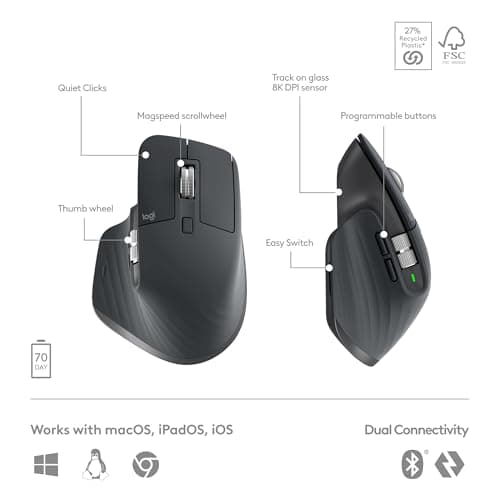 Logitech MX Keys S Combo - Performance Wireless Keyboard and Mouse with Palm Rest, Customizable Illumination, Fast Scrolling, Bluetooth, USB C, for Windows, Linux, Chrome, Mac - Graphite — view 6
