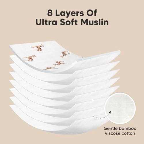 5-Pack Muslin Burp Cloths Baby Boy, Girl - Very Absorbent Baby Burp Cloth Rags, 8-Layers Viscose Derived from Bamboo Cotton Muslin Towel, Super Soft Spit Up Rags, No Shrink Washcloths (The Wild) — view 3