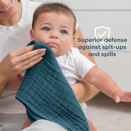 Comfy Cubs Muslin Burp Cloths Baby 50 x 25 cm, Pack of 10 - Large 6-Layer Ultra-Absorbent 100% Cotton for Babies Drool & Messes - Soft & Gentle Burp Cloth Baby Set for Boys & Girls - Multi Boy — view 3