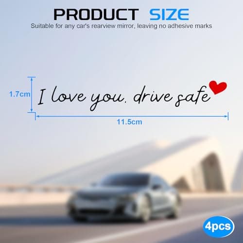 JUSTTOP 4PCS Car Decal,Decorative Rearview Mirror Sticker,I Love You Drive Safe Car Sticker,Auto Sticker and Decal,Car Decor for Women,Car Accessories,Fits Most Vehicles,Direct-Stick(Black&Red)