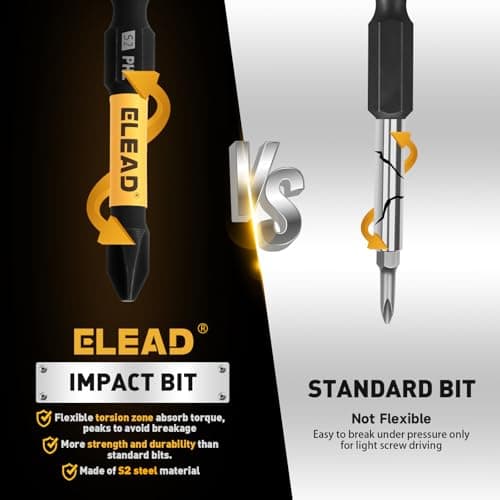 6-Piece Phillips Bit #2 Impact, 2 Inch Magnetic Phillips Head Drill & Screwdriver Bit with Magnetic Bit Holder, S2 Steel, 1/4" Hex Shank, PH2 for Impact Driver, Professional & DIY Use — view 2