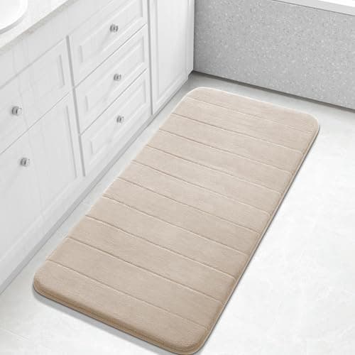 Yimobra Memory Foam Bath Mat Large Size 44 x 24 Inches, Comfortable, Soft, Super Water Absorption, Machine Wash, Non-Slip, Thick, Easier to Dry for Bathroom Floor Rug, Beige