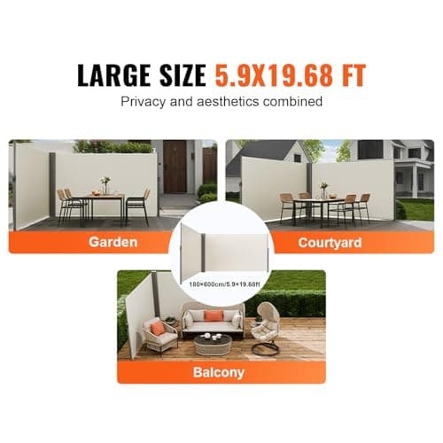 VEVOR Retractable Side Awning, UV 50 71''x236'' Rugged Full Aluminum Rust-Proof Side Awning Patio Sunshine Privacy Divider, 280 g Thicken Wind Screen, for Courtyard, Roof Terraces Pools, Beige — view 6