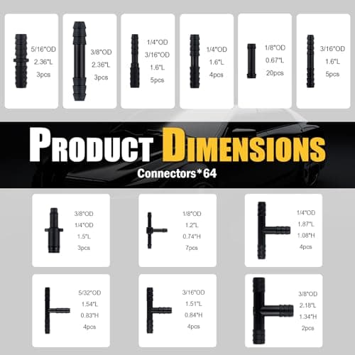 6PCS 5Ft Silicone Vacuum Hose Automotive Kit,ID 1/8" 5/32" 3/16" 1/4" 5/16" 3/8" Vacuum Lines Automotive & Hose Clamp & Vacuums Line Connectors,Professional Vacuums Line Kit — view 2