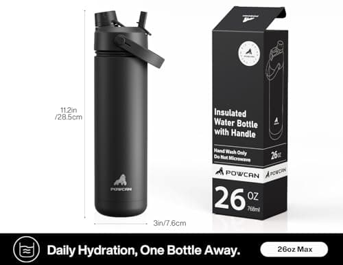 POWCAN 26 oz Insulated Water Bottle with 2-in-1 Straw and Spout Lid, Keep Cold 24H, Leak-Proof, Fits in Car Cup Holder, Stainless Steel Water Bottle for Sports, Travel, and School (Dark Knight) — view 5