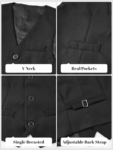 LOLANTA Suit Vest for Boy Slim Fit V Neck 3 Buttons Formal Outfit Dress Waistcoat with Pockets (Black, 11-12 Years) — view 4