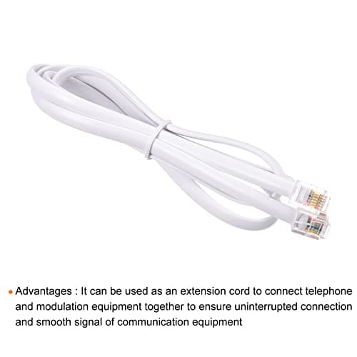 Phone Extension Cord 3.28FT Telephone Cable Phone Line Cord RJ11 6P6C Plugs, Male to Male for Phones and Fax White 1pcs — view 2