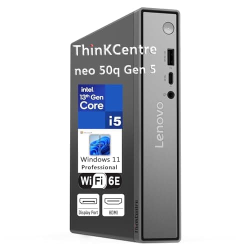 Lenovo ThinkCentre neo 50q Gen 5 Mini Desktop PC, Intel Core i5-13420H 8-Core, 8GB DDR5 RAM, 512GB SSD, WiFi 6E, Bluetooth 5.3, Dual Display, USB-C, Windows 11 Pro - Business Office Remote Work