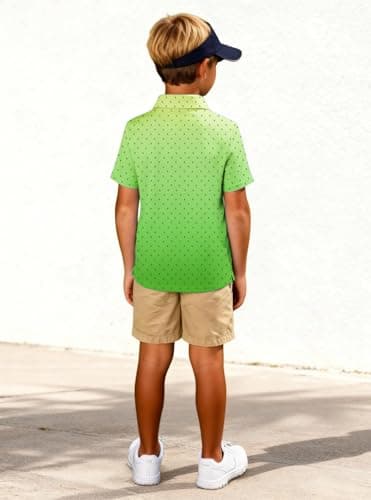 NikNio Boys Polo Shirt Short Sleeve Trendy Casual Collared Golf Shirts, Green Palm, 13-14 Years — view 3