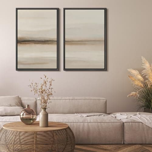 MUDECOR Framed Canvas Print Wall Art Set Abstract Neutral Horizon Landscape Illustrations Modern Art Decorative Zen for Living Room, Bedroom, Office - 24"x36"x2 BLACK — view 4