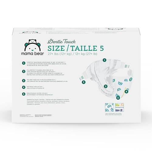 Amazon Brand - Mama Bear Gentle Touch Baby Diapers, Size 5, 27+ lb, Leak Protection, 12 Hours Protection, Wetness Indicator, Hypoallergenic, 132 Count (4 packs of 33) — view 7