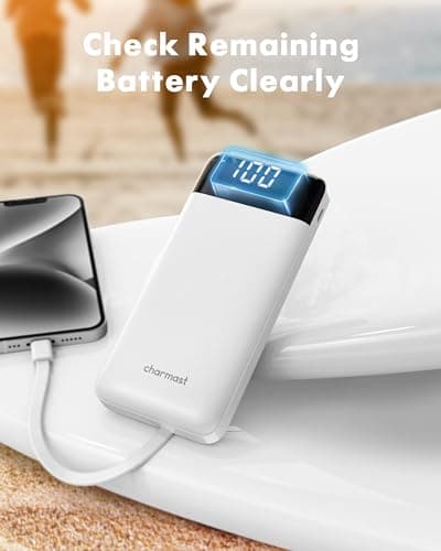charmast Portable Charger with Reinforced Built-in 4 Cables,10000mAh Power Bank Travel Essentials 6 Outputs 3 Inputs 3A Fast Charging Compatible with iPhone iPad Samsung Google Pixel LG Moto etc. — view 6