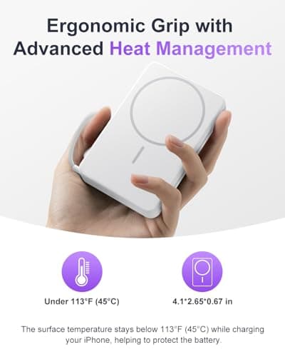 Magnetic Power Bank, 10,000mAh Wireless Portable Charger for Mag-Safe 15W Fast Charging, Battery Pack with USB-C Cable 20W in/Out for iPhone Air/17/16/15/14/13/12/Plus/Pro/Pro Max, AirPods & More — view 4