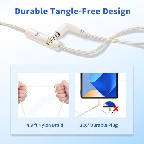 Botesty Sound Headphones Wired with Microphone, Over Ear Foldable 3.5mm Plug in Headphones Corded with 4.9ft Tangle-Free Nylon Cord for Tablet, Laptop, MP3/4, School, Airplane Travel (Beige) — view 5