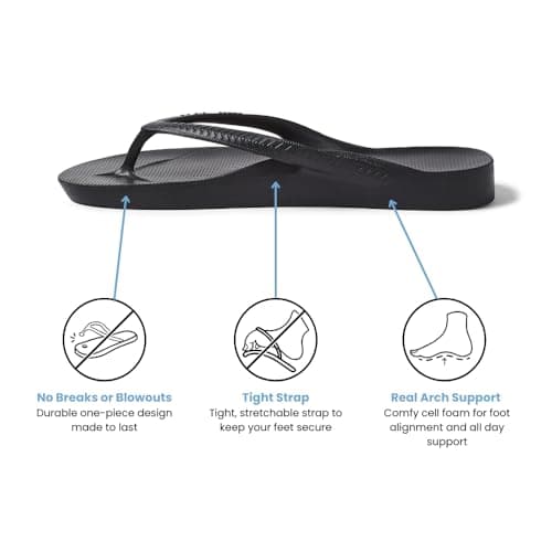 Archies Arch Support Flip Flops for Men & Women, Black, US Men's 7 — view 3