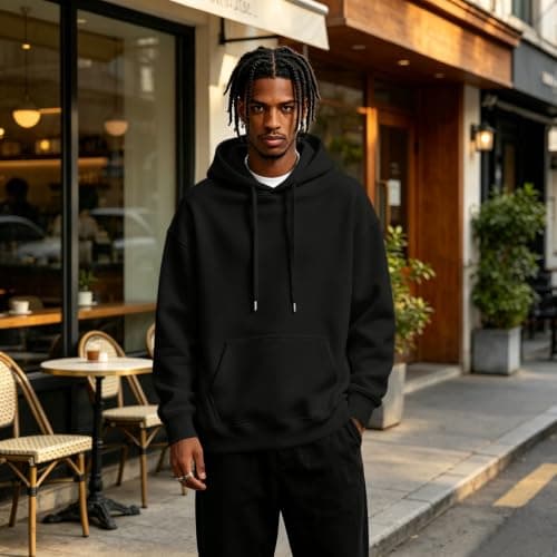 THMENKHT Fleece Hoodie Men Oversized Fall Sweatshirt Winter Cozy Tall Hooded Collar Drawstring Pullover With Pockets Black L — view 2