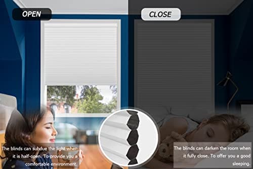 Cellular Shades for Windows and Doors- No Cord Total Blackout Honeycomb Blinds, Cordless Customize Large Size, Harmful UV Rays and Heat Insulation for Office Home, White-Blackout, Size 36 ½"W x 40" H — view 4