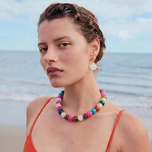 LILIE&WHITE Mothers Day Gifts for Mom Daughter Colorful Chunky Bead Necklaces for Women Fashionable chunky Boho Collar Necklace Rainbow Resin Bead Necklace Jewelry