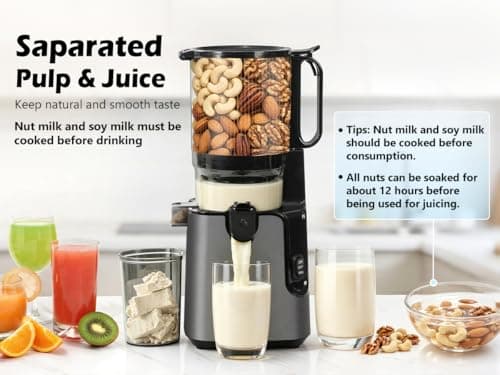 Juicer Machines with 5.8" Large Chute, 2-in-1 Cold Press Juicer for Whole Vegetables Fruits 400W, Masticating juicer Easy to Clean Juice Extractor Machine for Making Nut Mike, Juice, Premium Gray — view 3