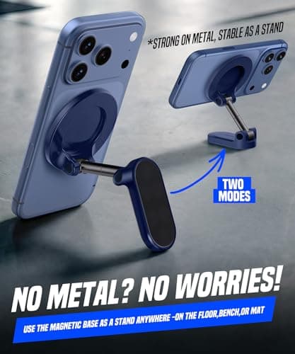 GolbinBox Magnetic Gym Phone Holder for MagSafe, All Metal Dual-Magnet Mount for iPhone and Android, 360° Adjustable Tri-Axis, Gym Essentials for Bodybuilder Men Women Recording Fitness Exercise,Blue — view 4