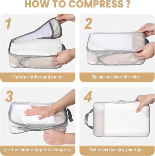 BAGAIL 6 Set/8 Set Compression Packing Cubes, Ultralight Expandable Packing Organizers for Carry on Travel Luggage(6set Cream) — view 2