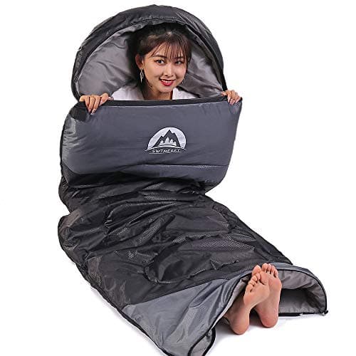 Sleeping Bag 3 Seasons (Summer, Spring, Fall) Warm & Cool Weather - Lightweight,Waterproof Indoor & Outdoor Use for Kids, Teens & Adults for Camping Hiking, Backpacking and Survival (Black Grey) — view 3