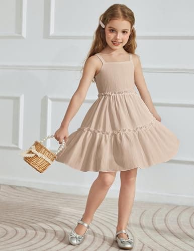Arshiner Toddler Spaghetti Strap Dress Girls Beige Dress Toddler Summer Dresses Kids Beach Boho Sundresses 4t — view 8
