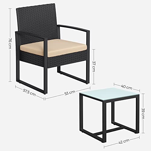 SONGMICS 3-Piece Patio Set Outdoor Patio Garden Furniture Sets, PE Rattan, Outdoor Seating for Bistro Front Porch Balcony, Easy to Assemble, 2 Chairs and 1 Table, Black and Beige UGGF010WZ05 — view 4