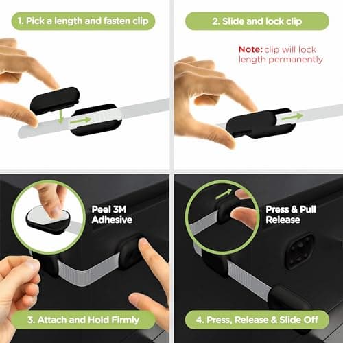 Baby Proofing Child Safety Locks (2 Pack) by Skyla Homes - The Safest, Quickest and Easiest 3M Adhesive Cabinet Latches, No Screws & Magnets, Multi-Purpose for Furniture, Kitchen, Ovens, Toilet Seats — view 2