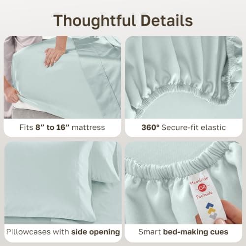 California Design Den 5-Star Hotel Quality 600 Thread Count 100% Cotton Sheets Set - Soft & Smooth Queen Sheet for Bed with Deep Pockets, Quality Beats Egyptian Cotton Claims (Seafoam) — view 5