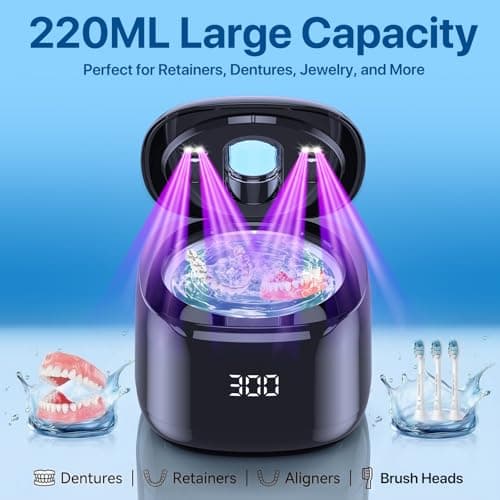 Ultrasonic Retainer Cleaner Machine, 49KHz 220ML Dental Cleaning Pod with Digital Timer, Deep Cleaning Ultrasonic Dentures Cleaner for Night Guards, Braces, Aligner, Toothbrush, Jewelry, Black — view 4