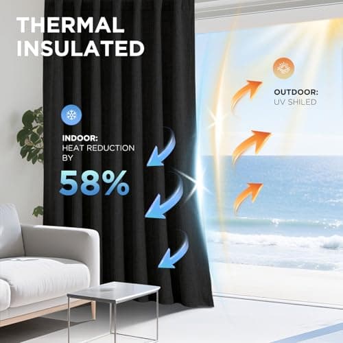 Joydeco Blackout Curtains for Bedroom - 100% Light Blocking 2 Panels Set Black Drapes 37" W x 63" L, Thermal Insulated Room Darkening Curtains, Linen Textured for Living Room, Rod Pocket & Back Tabs — view 3